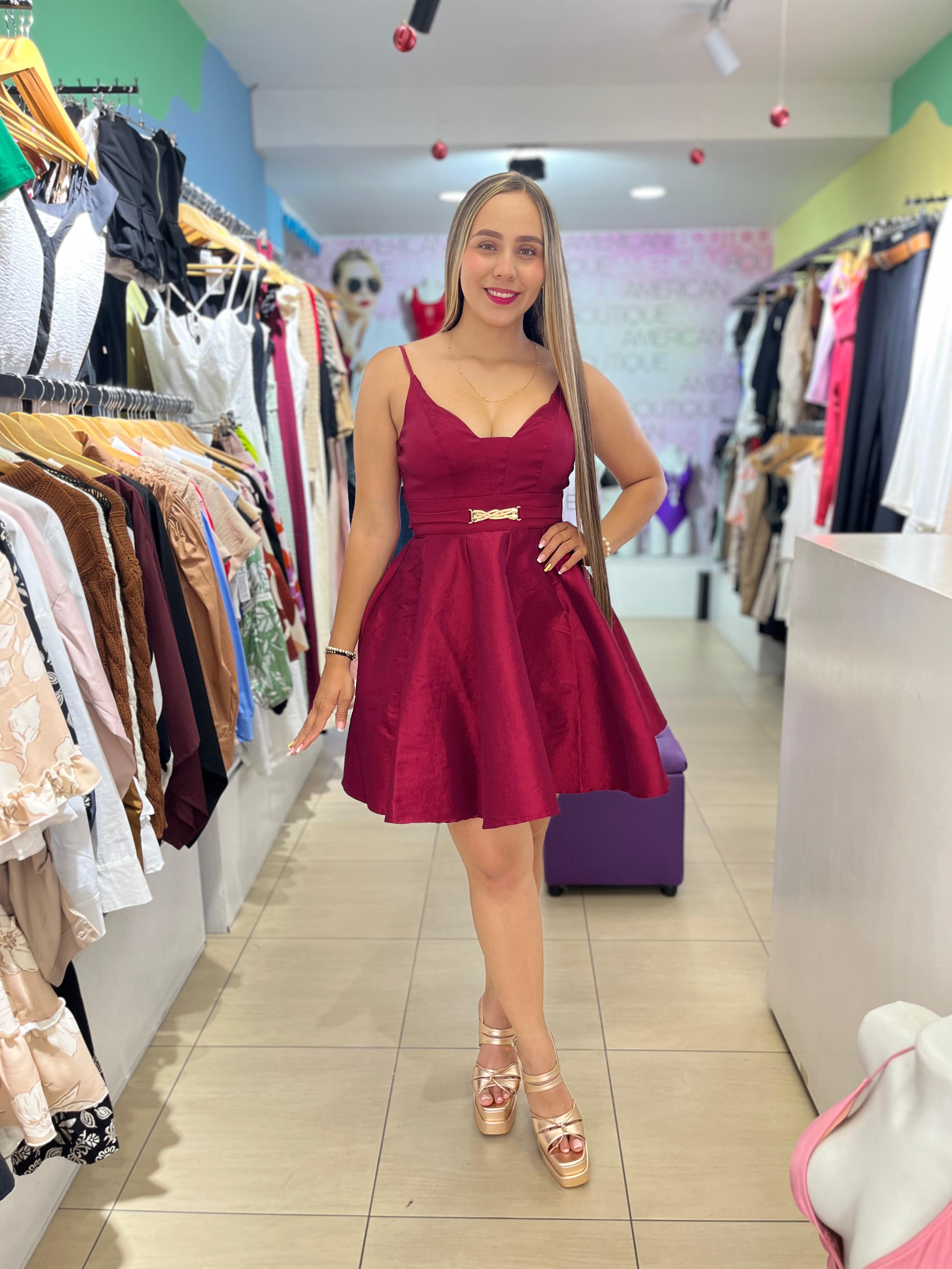 VESTIDO CORTO  VINOTINTO GALA HEBILLA 